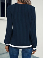 Belinda | Dames Rib T-shirt met V-hals en Kleurblokken, Lange Mouwen
