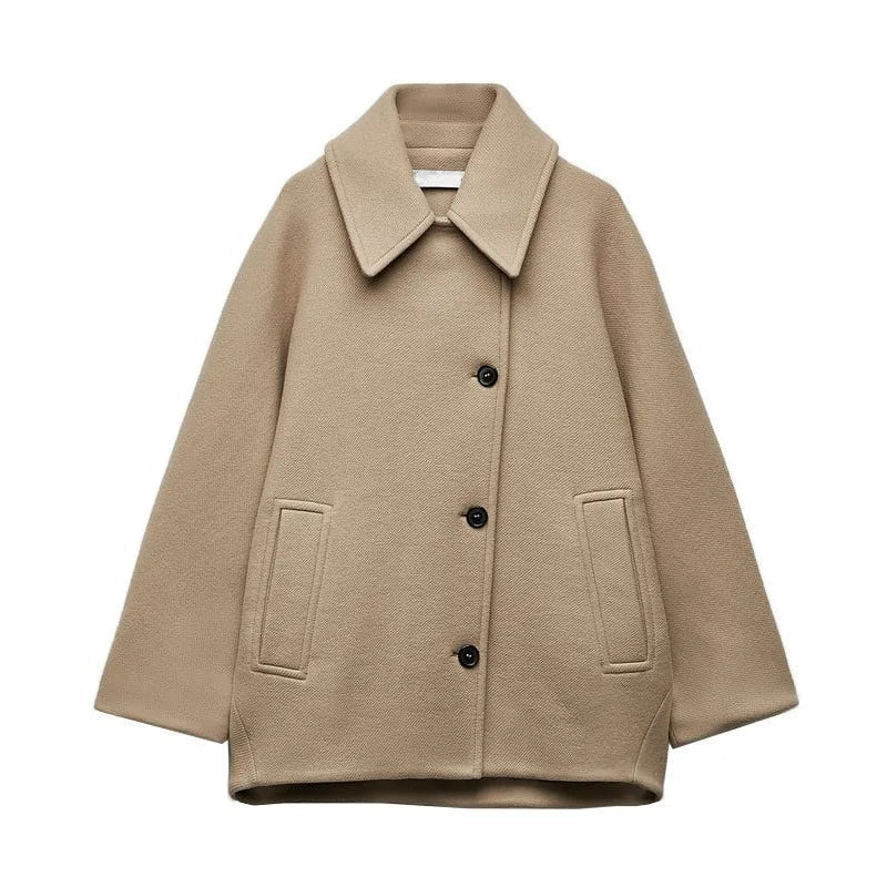 Aline | Dames Oversized Jas met Asymmetrische Knoopsluiting – Casual Jas met Losse Pasvorm