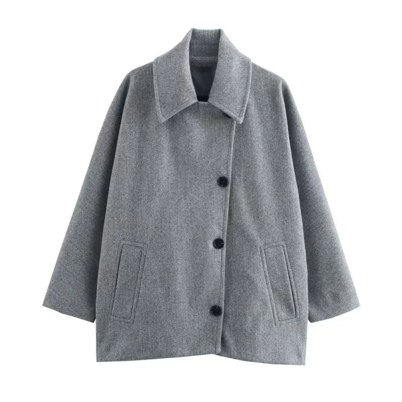 Aline | Dames Oversized Jas met Asymmetrische Knoopsluiting – Casual Jas met Losse Pasvorm