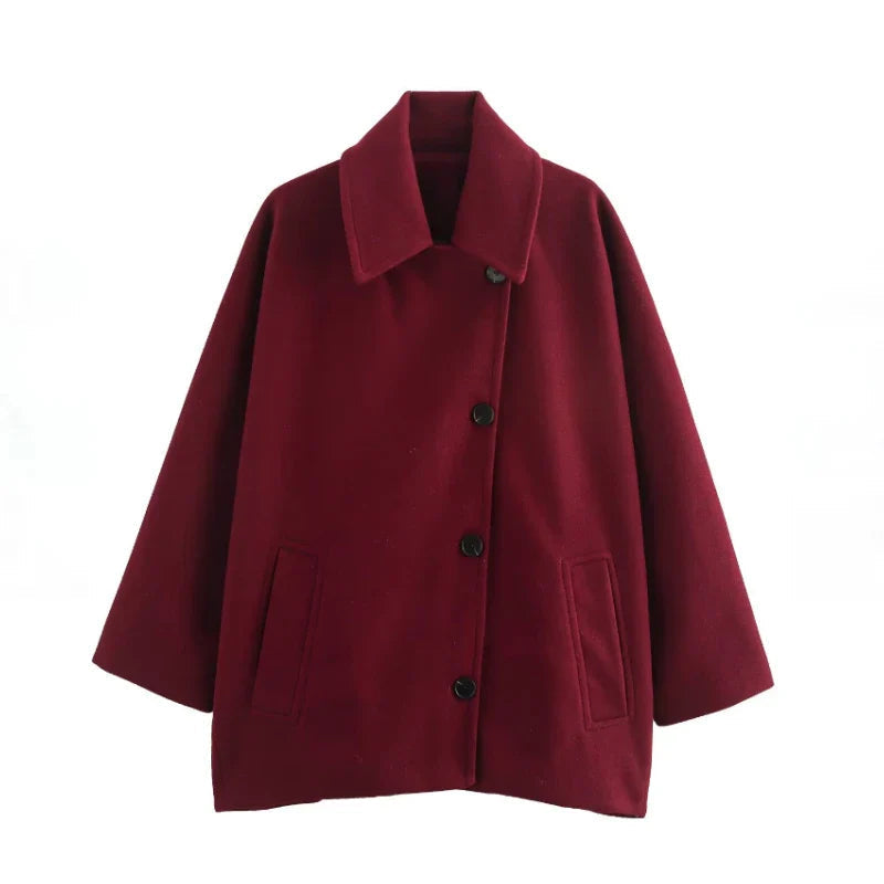 Aline | Dames Oversized Jas met Asymmetrische Knoopsluiting – Casual Jas met Losse Pasvorm