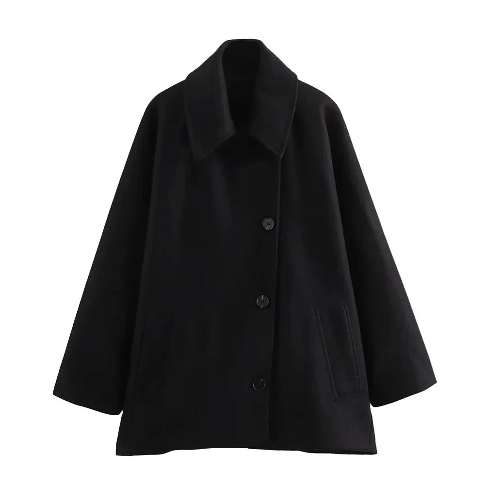 Aline | Dames Oversized Jas met Asymmetrische Knoopsluiting – Casual Jas met Losse Pasvorm