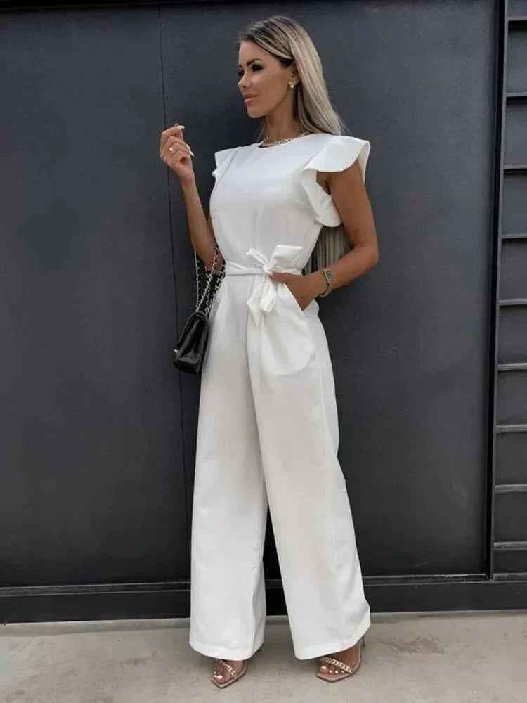 Orlyne | Jumpsuit met Wijdse Pijpen – Korte Mouwen, Lichtgewicht, Elegant, Casual