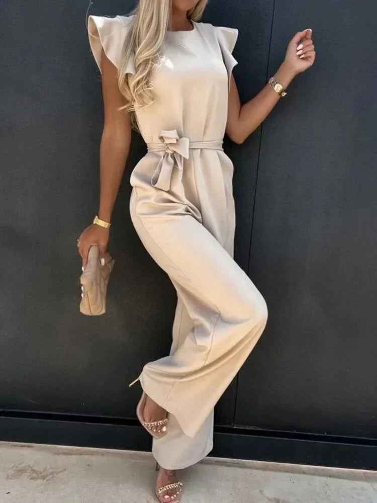 Orlyne | Jumpsuit met Wijdse Pijpen – Korte Mouwen, Lichtgewicht, Elegant, Casual