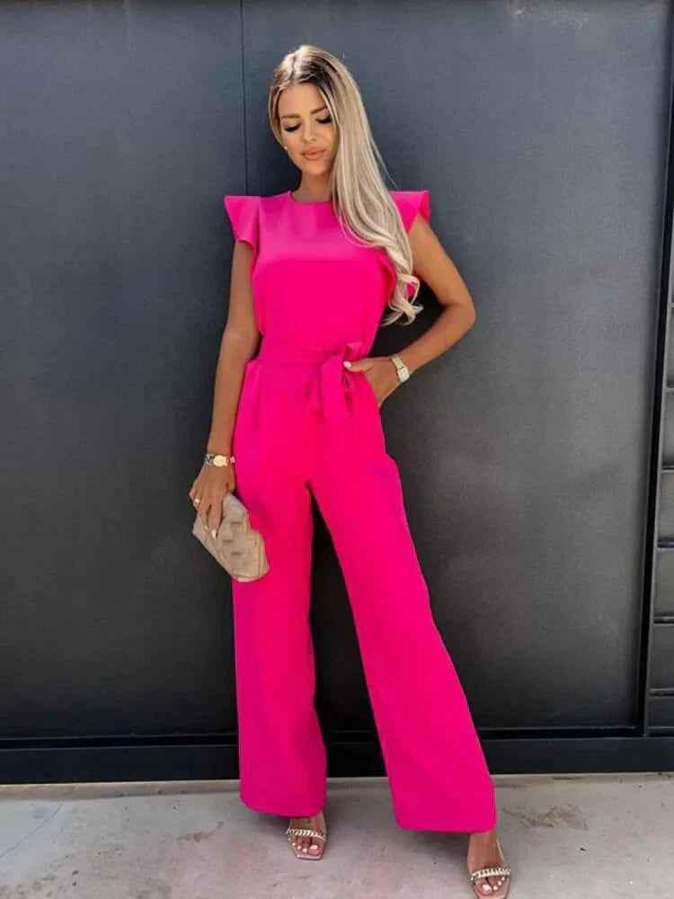 Orlyne | Jumpsuit met Wijdse Pijpen – Korte Mouwen, Lichtgewicht, Elegant, Casual