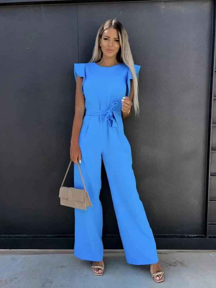 Orlyne | Jumpsuit met Wijdse Pijpen – Korte Mouwen, Lichtgewicht, Elegant, Casual