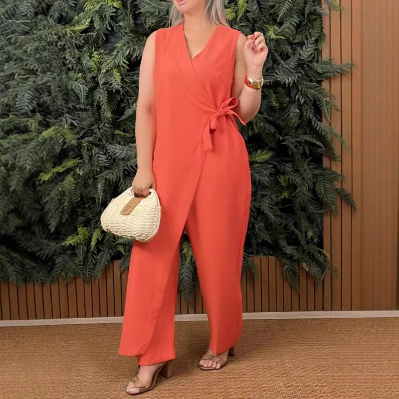 Nyra | Jumpsuit met V-Hals en Kruisbandjes – Mouwloze Eén-Delige Top met Relaxte Pasvorm