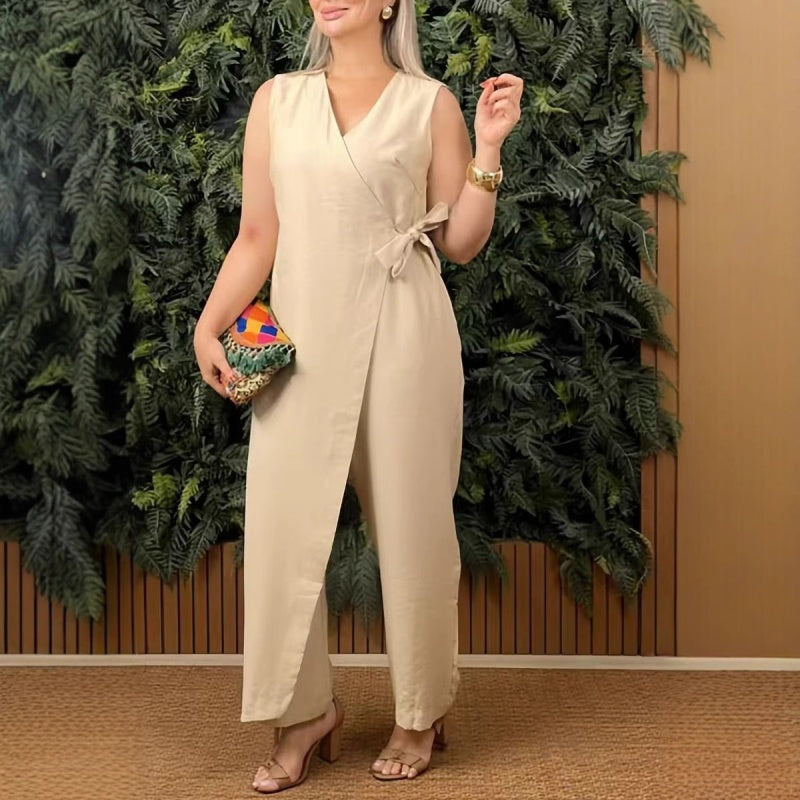 Nyra | Jumpsuit met V-Hals en Kruisbandjes – Mouwloze Eén-Delige Top met Relaxte Pasvorm