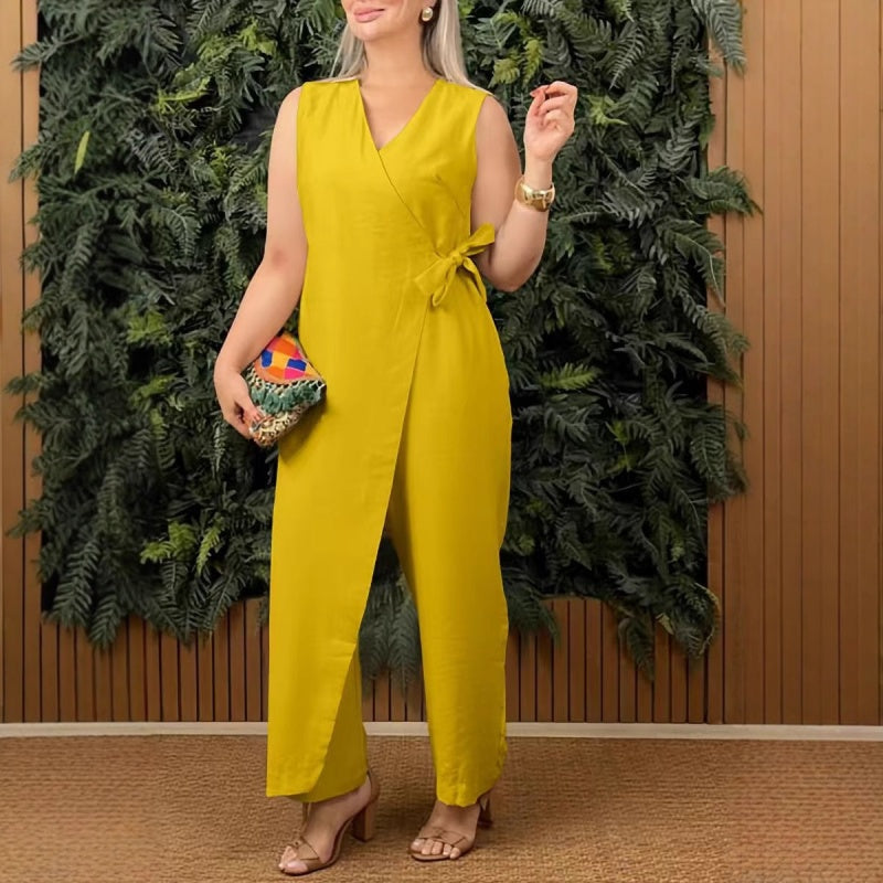 Nyra | Jumpsuit met V-Hals en Kruisbandjes – Mouwloze Eén-Delige Top met Relaxte Pasvorm