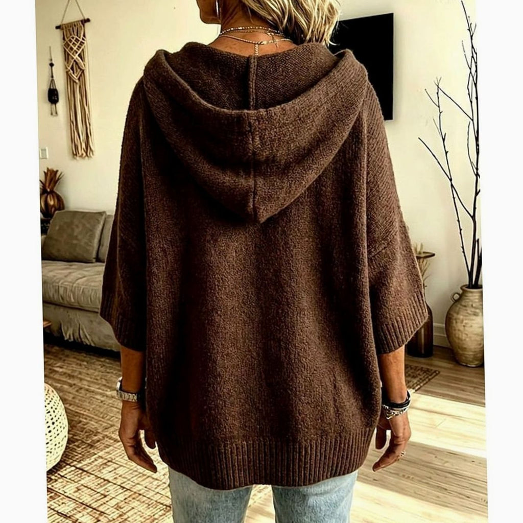 Ivonne | Gebreid damesvest met capuchon – Ontwerp met open voorkant en relaxte pasvorm