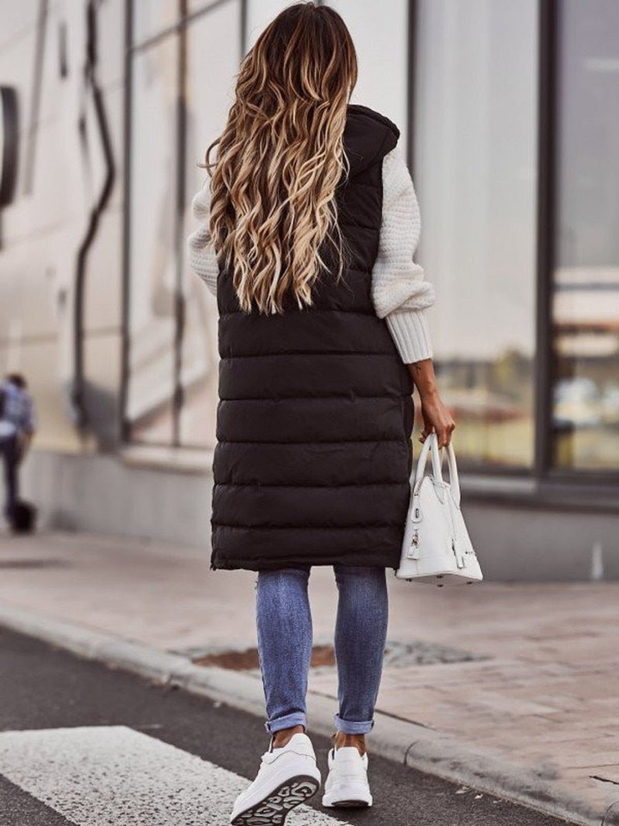 Isel | Gewatteerd damesvest met capuchon – Mouwloos wintervest