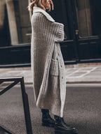 Lindy | Oversized, grofgeribd, lang model damesvest met reverskraag en zakken