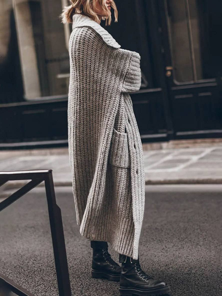 Lindy | Oversized, grofgeribd, lang model damesvest met reverskraag en zakken