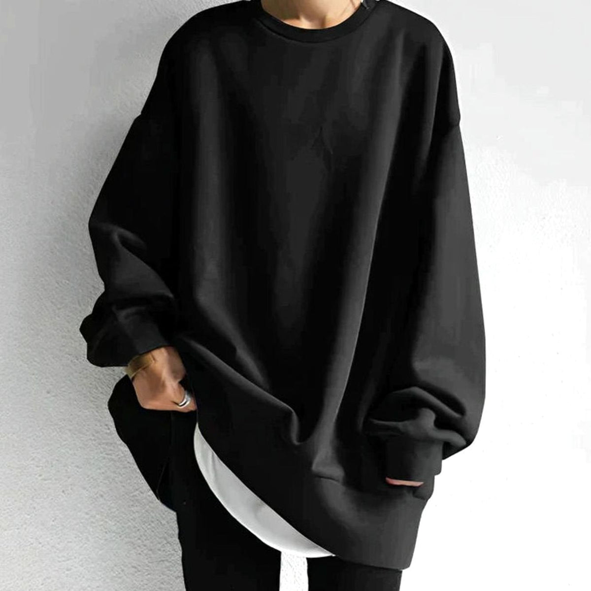 Ivarine | Oversized tuniektrui voor dames – Gebreide trui met lange mouwen, afhangende schouders en ronde hals