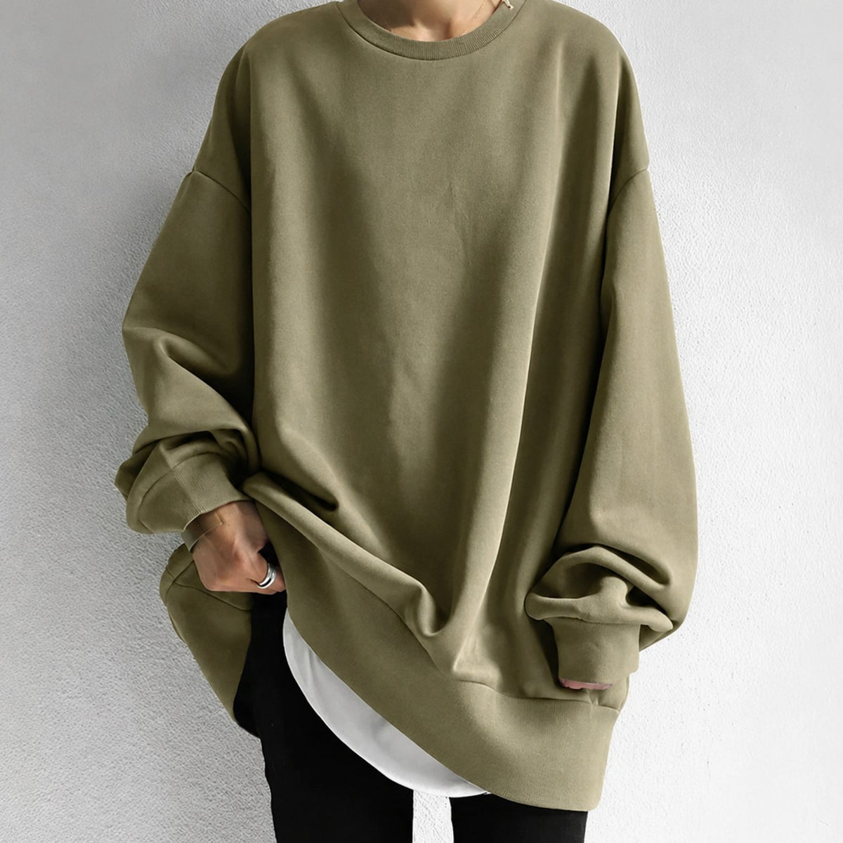 Ivarine | Oversized tuniektrui voor dames – Gebreide trui met lange mouwen, afhangende schouders en ronde hals