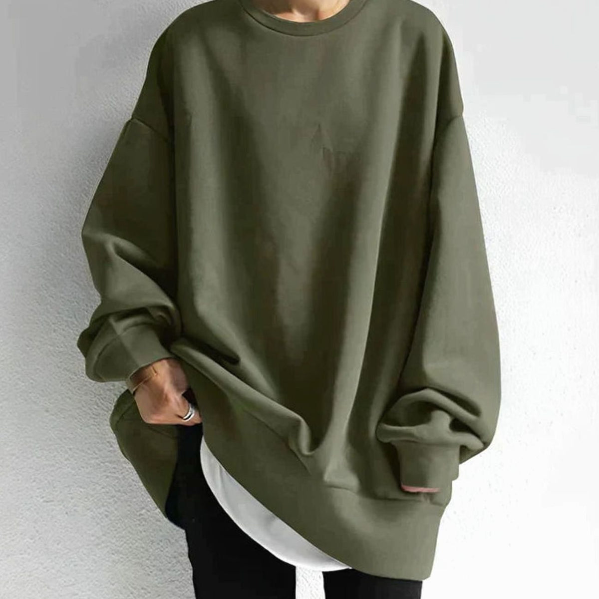 Ivarine | Oversized tuniektrui voor dames – Gebreide trui met lange mouwen, afhangende schouders en ronde hals