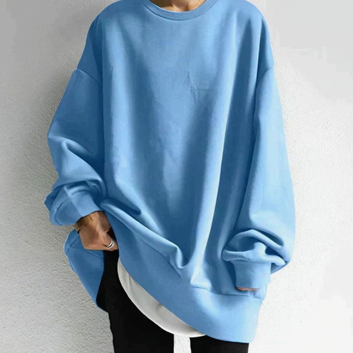 Ivarine | Oversized tuniektrui voor dames – Gebreide trui met lange mouwen, afhangende schouders en ronde hals